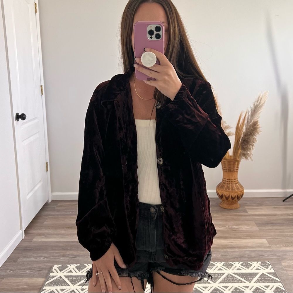 CP shades burgundy velvet Button down blouse